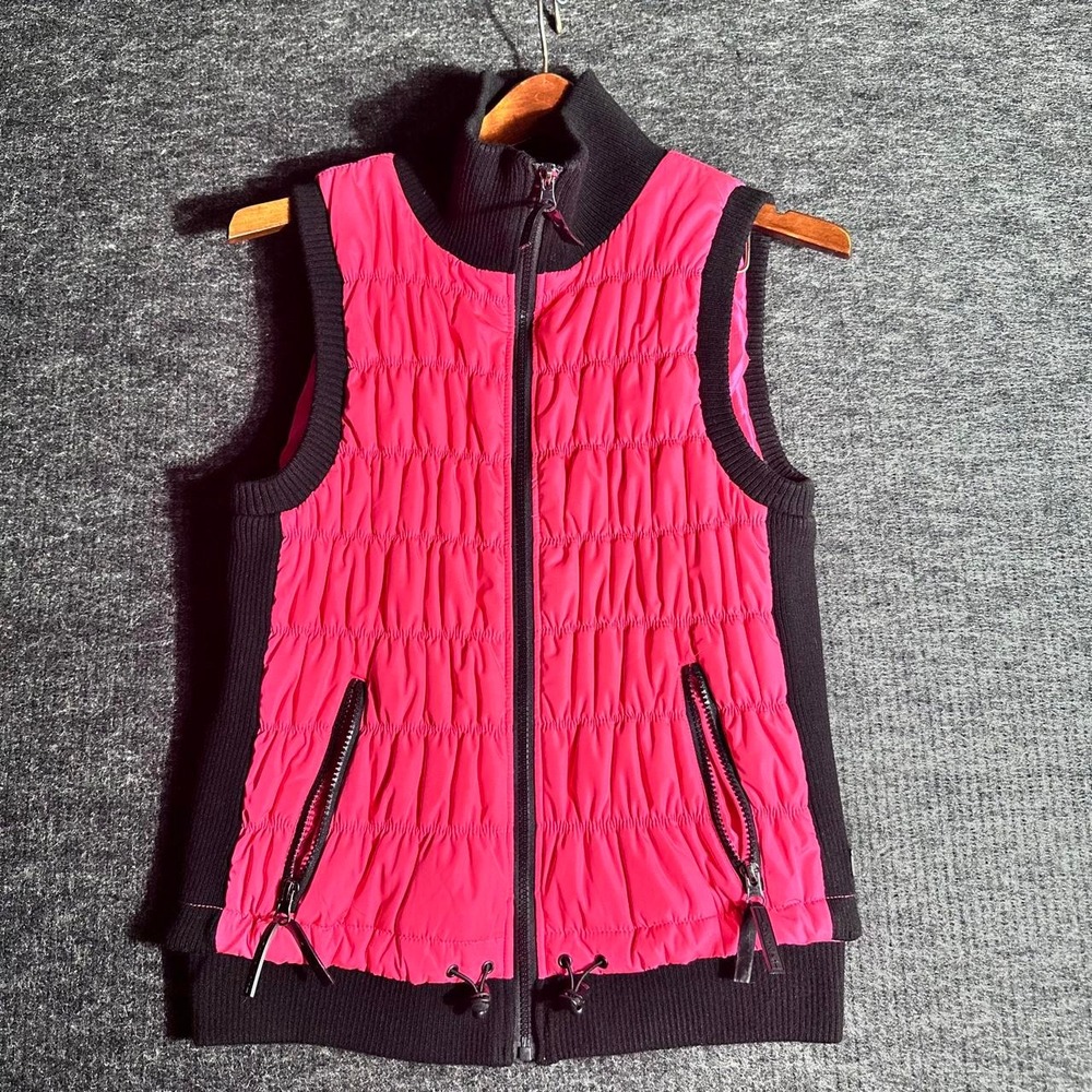 Calvin Klein Performance Pink Puffer Vest Black Ribbed Trim Y2K Sporty Womens M